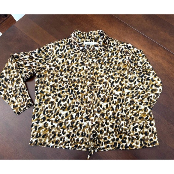 Rebecca Minkoff Blouse Womens 1X Brown Leopard Print Button Up Long Sleeve Top - Picture 4 of 12
